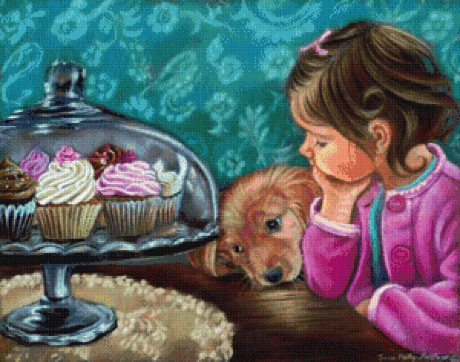 серия "дети с живностями" - дети.девочка.собака - предпросмотр