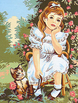 серия "дети с живностями" - дети.девочка.кошка - оригинал