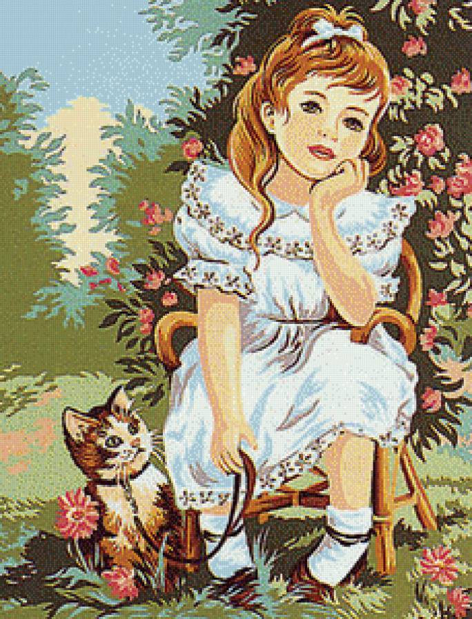 серия "дети с живностями" - дети.девочка.кошка - предпросмотр