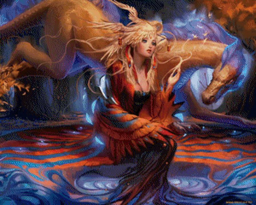фэнтези - дракон, фэнтези, девушка, блондинка - предпросмотр
