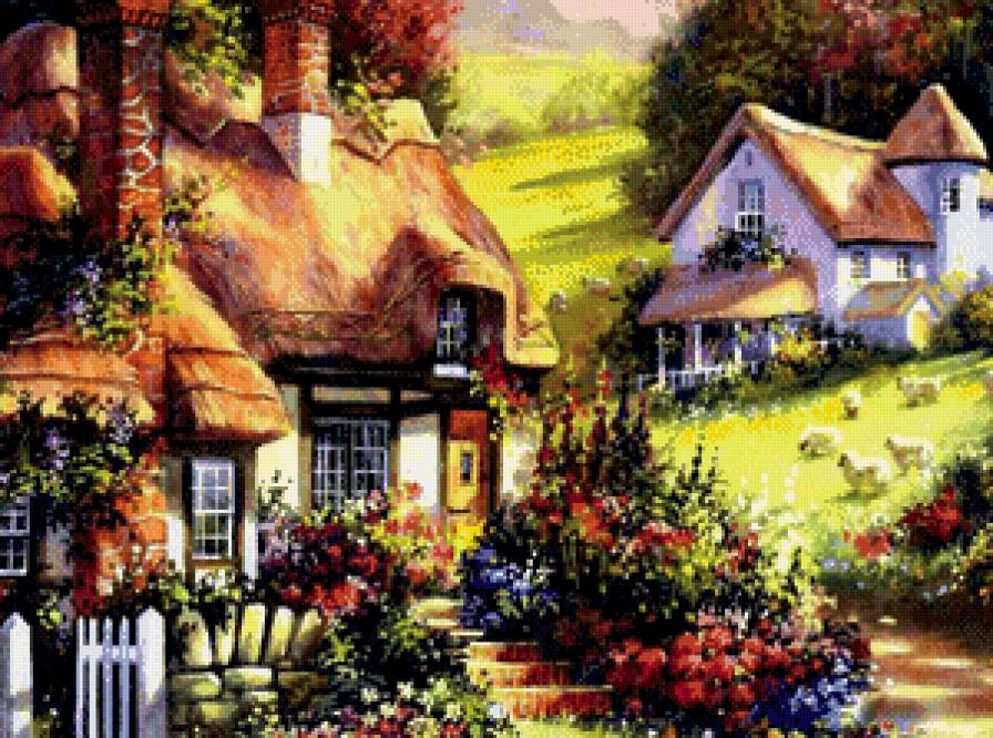 Домик в цветах - домик, цветы, деревня, дом - предпросмотр