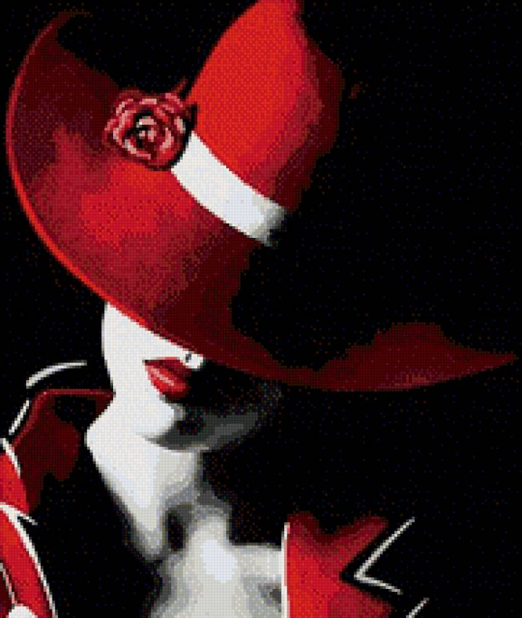 дама - шляпа, девушка, красная - предпросмотр