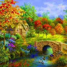 Схема вышивки «осенний домик»