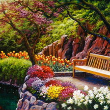 Схема вышивки «скамейка в парке»