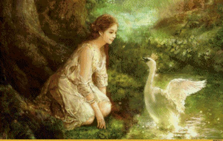 Девушка и лебедь - девушка, лебедь - предпросмотр