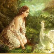 Схема вышивки «Девушка и лебедь»