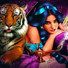 Схема вышивки «девушка и тигр»