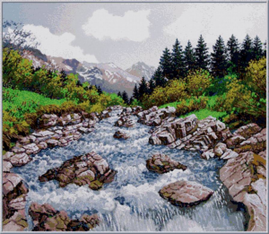 горная речка - природа, пейзаж - предпросмотр