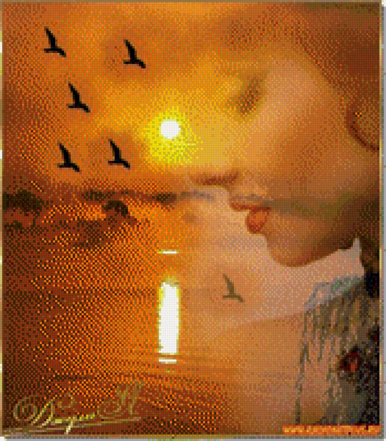 девушка - закат, птицы, девушка - предпросмотр