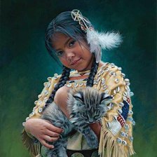 Схема вышивки «Индейская девочка с котенком»