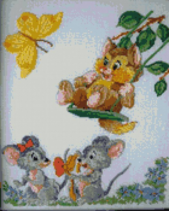 мышки и котенок - кот, мышки, качели - предпросмотр