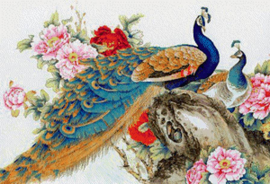 павлины - живопись, птицы, картина, павлин, павлины, восток - предпросмотр