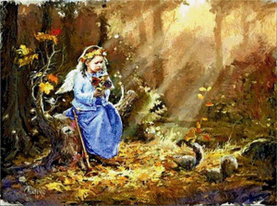 прогулка в осеннем лесу - картина - предпросмотр