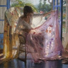 Схема вышивки «Девушка с платком. Висенте Редондо»