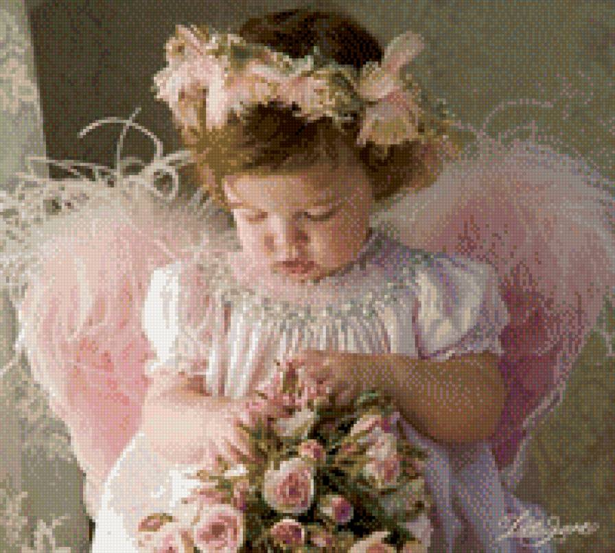 ангелочек - ребенок, девочка с букетом, ангел - предпросмотр