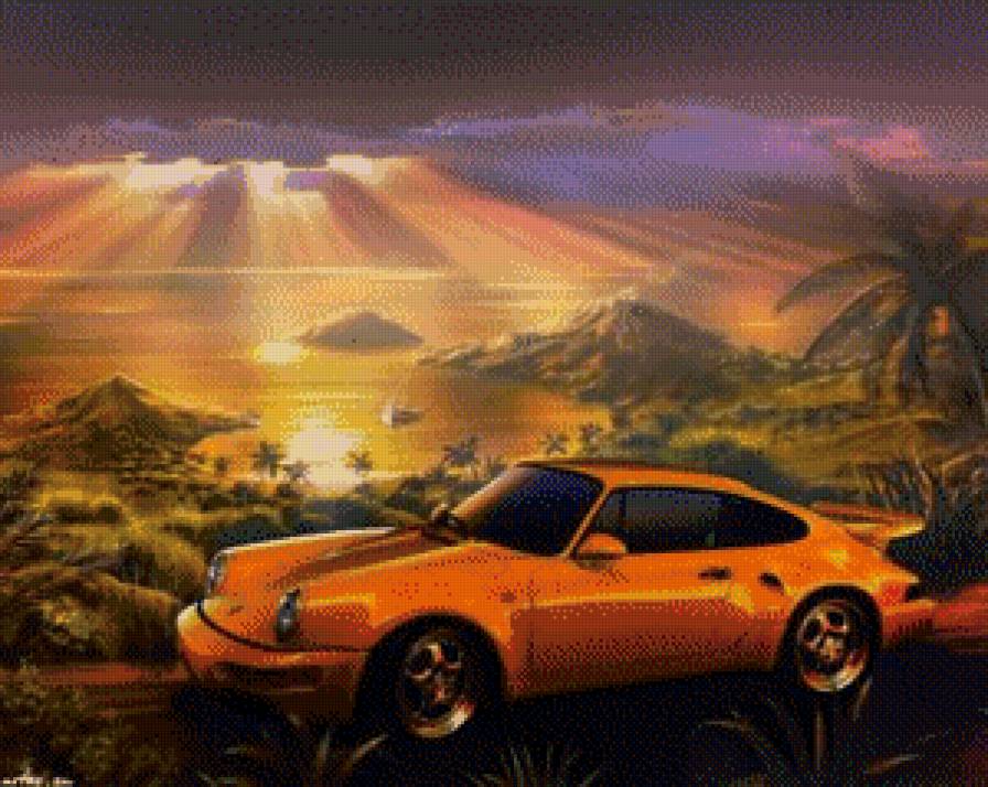 машинка - природа, машина, закат, пейзаж, авто, автомобиль, рассвет, машины - предпросмотр