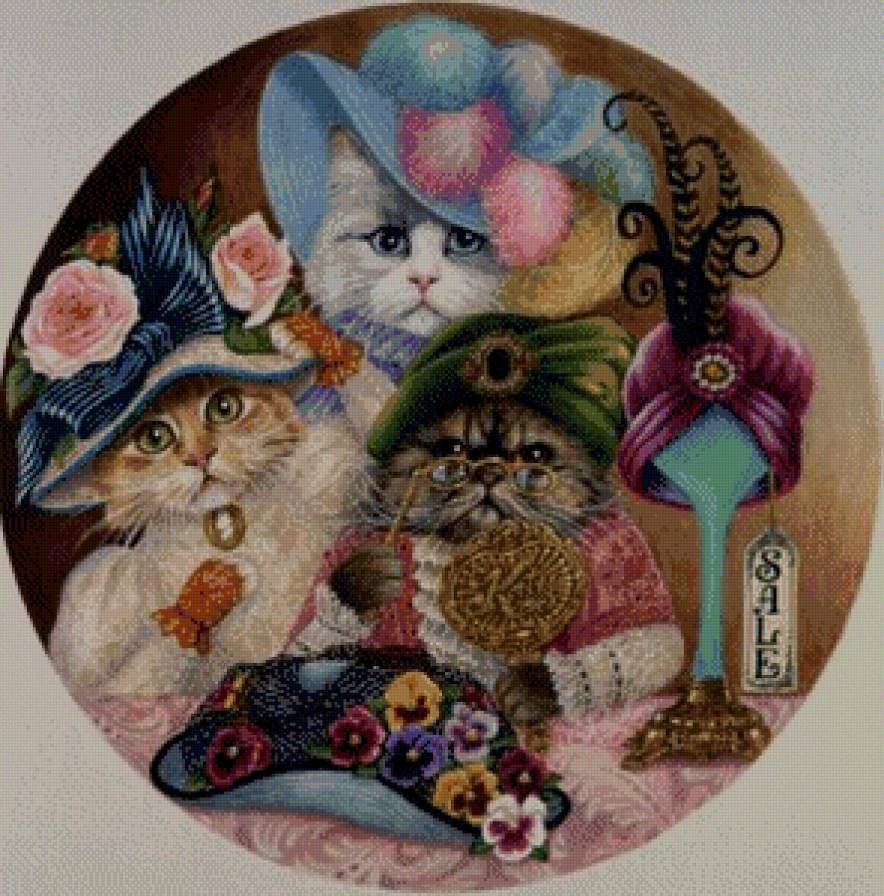 модники - животные, кот, кошечки, кошки, коты, шляпа, картина - предпросмотр