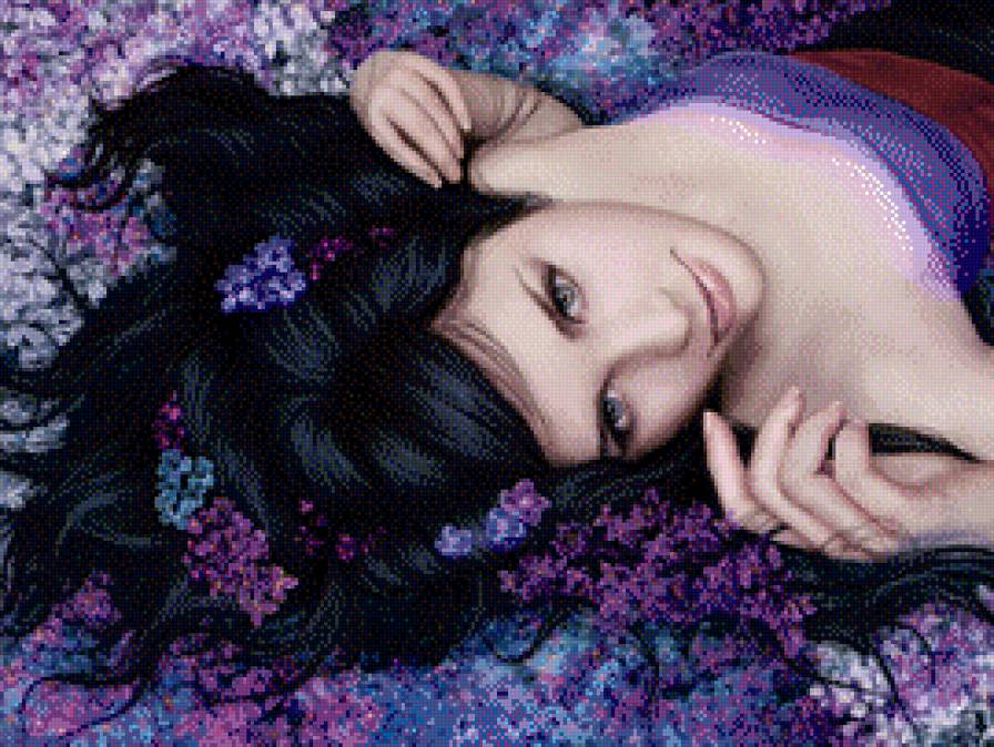 Девушка в цветах сирени - девушка, взгляд, красота, женщина - предпросмотр