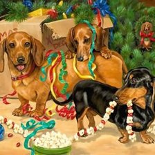 Схема вышивки «новогодние таксы»