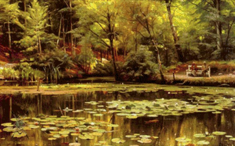 лесное озеро - пейзаж, озеро, природа, лотосы - предпросмотр