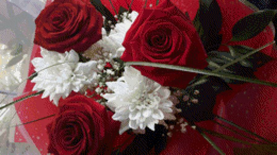 Букет. - букет, цветы, розы, красный, белый - предпросмотр