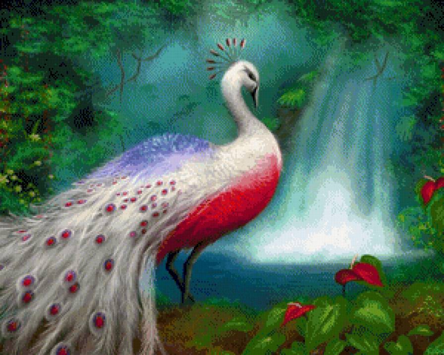 павлин у водопада - павлин, водопад - предпросмотр