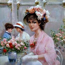 Схема вышивки «девушка в кафе»