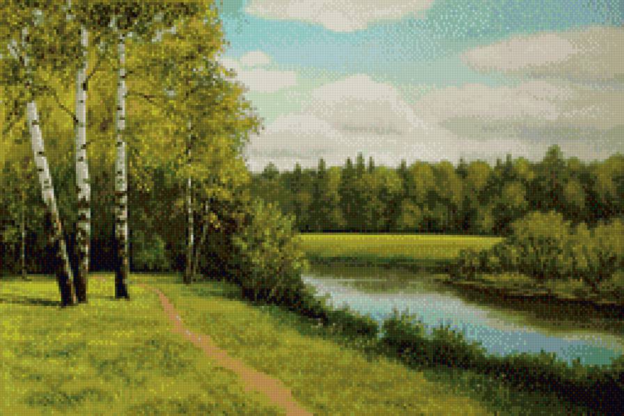 Берёзовое лето - березы, пейзаж, лес, лето, речка - предпросмотр