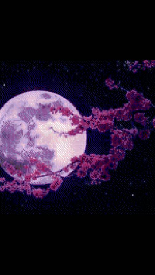 Полнолуние и сакура. - полнолуние, ночь, весна, луна, сакура - предпросмотр