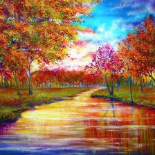 Схема вышивки «Золотая осень на реке.»