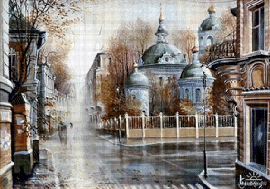 осень в городе - туман, город, улица, двое, дома - предпросмотр