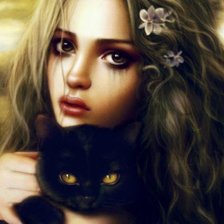 Схема вышивки «Девушка с кошкой»