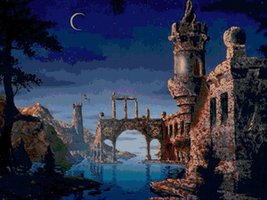 Старый замок - вода, фэнтези, сказка, замок - предпросмотр