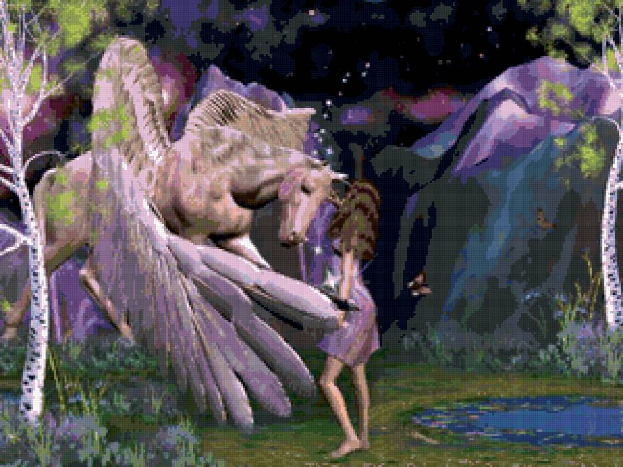 Пегас с девушкой - фэнтези, девушка, пегас - предпросмотр