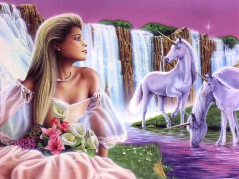 В раю - девушка, единорог, сказка, природа - оригинал