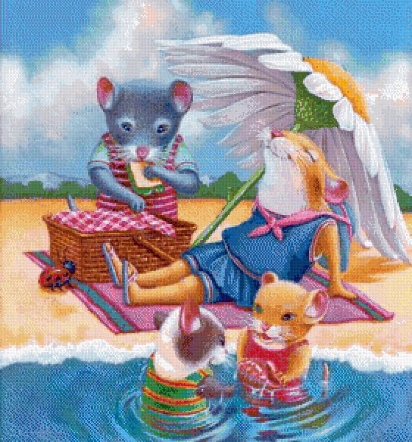 мышки на отдыхе - детская, семья, мыши, детское, мышки, пляж, детям - предпросмотр