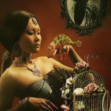 Схема вышивки «Девушка с игуаной»