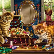 Схема вышивки «коты у мастерицы»