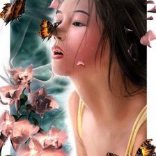 Схема вышивки «Девочка и бабочки»