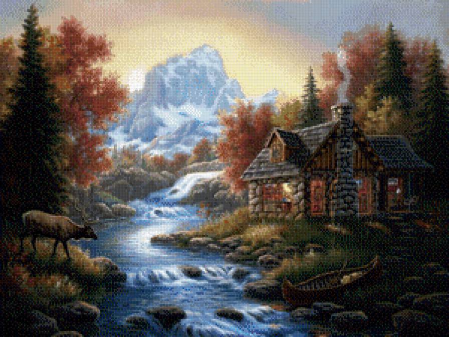 домик в лесу - деревья, лес, река, дом - предпросмотр