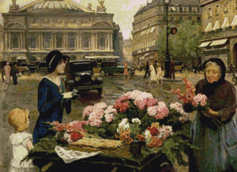 цветочница - цветы, картина, люди - предпросмотр
