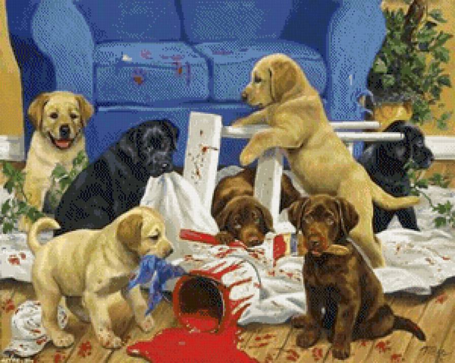 юные художники - песики, собачки, щенок, щенки, собаки, собака, животные - предпросмотр