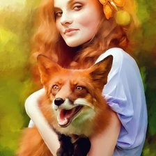 Схема вышивки «девушка с лисой»