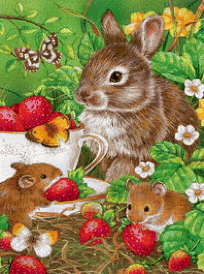 екартина - кролики, животные, зайчики, мышки, мыши, ягоды, зайцы, зайчик - предпросмотр