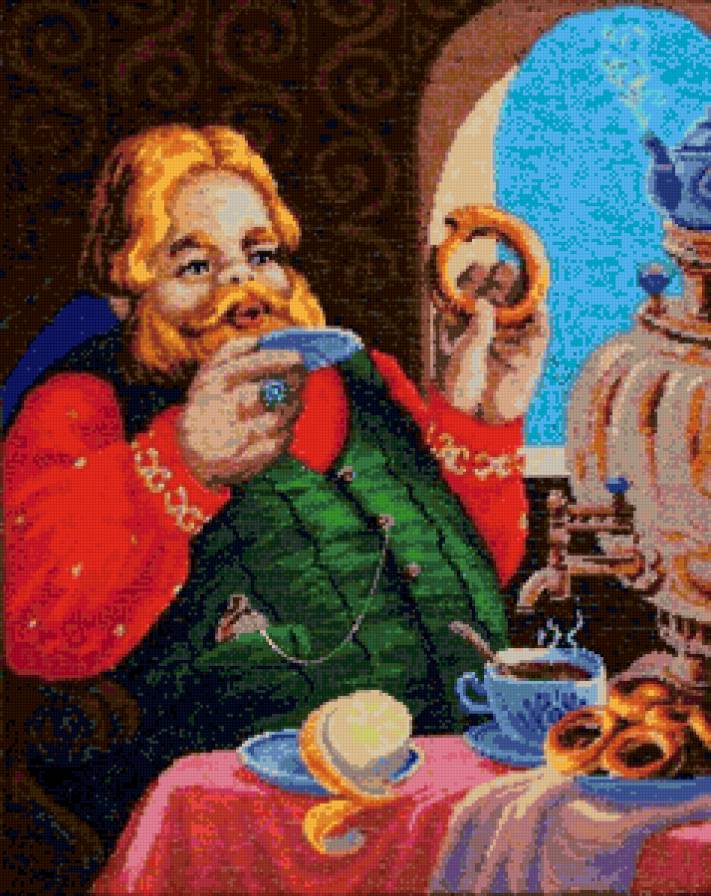 Купец с чаем - чай, мужчина, купец, стол, самовар - предпросмотр
