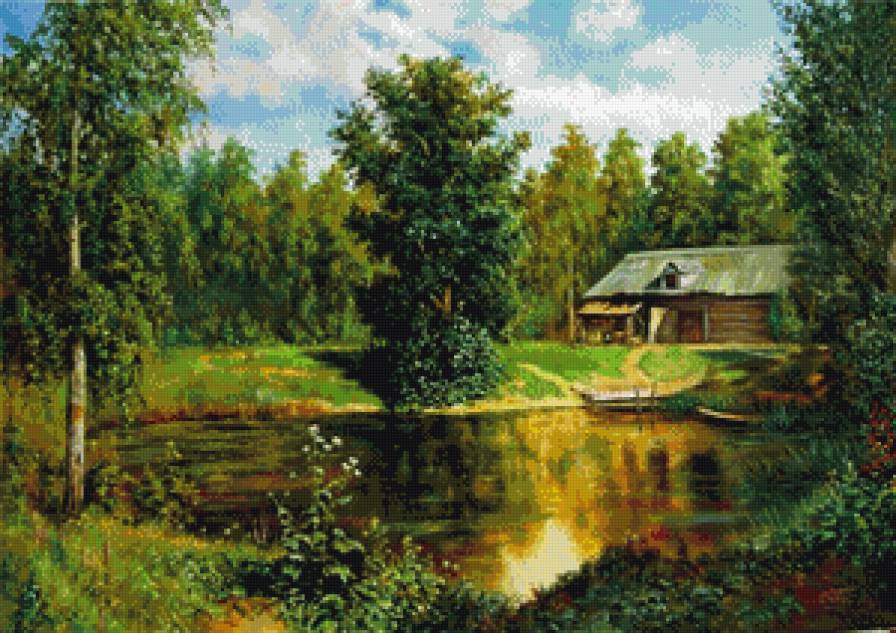 Дом у реки - летний пейзаж, река, лес - предпросмотр