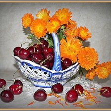 Схема вышивки «Календула с черешней»