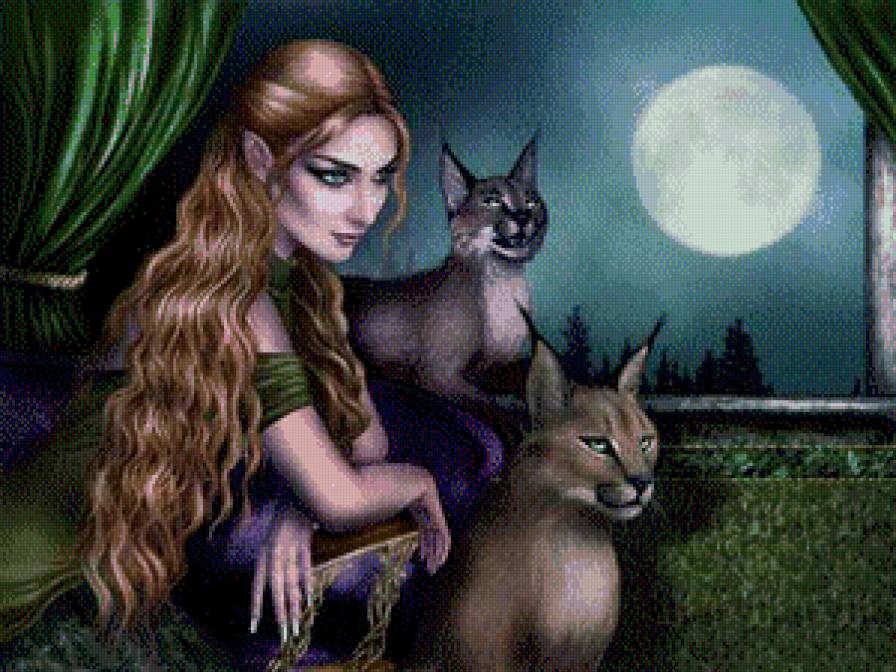 Подружки - девушка и кошки, сказка, фэнтези - предпросмотр