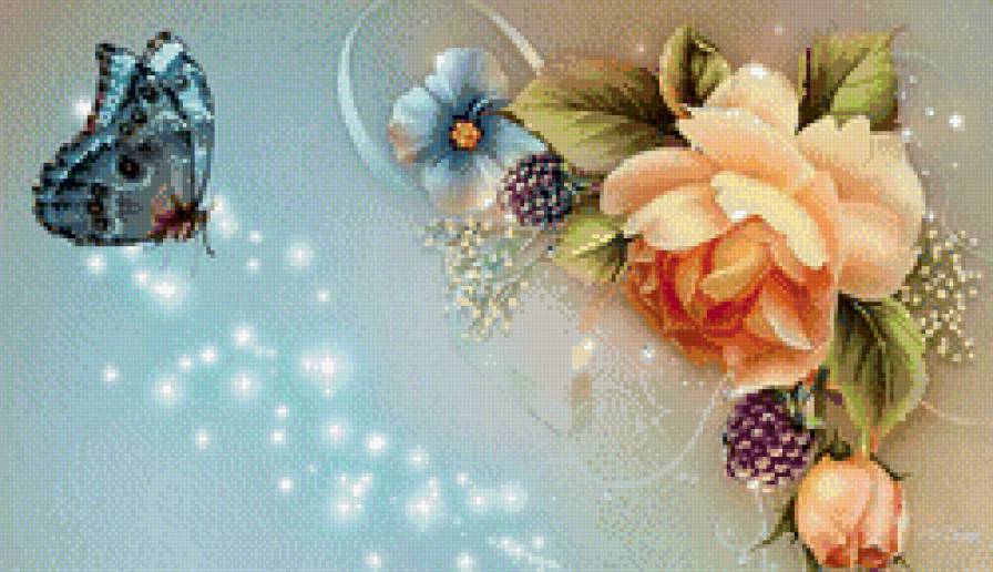 №768130 - розы, цветы, бабочка - предпросмотр