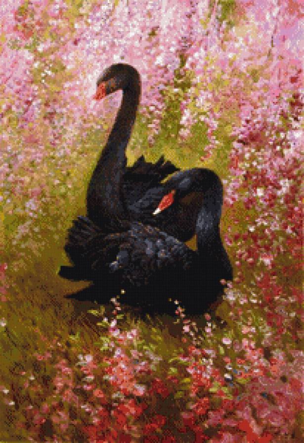 серия "птицы" - птицы.лебеди.цветы - предпросмотр